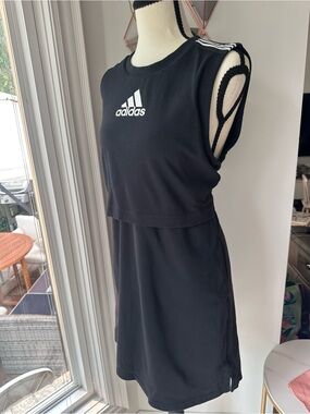 ADIDAS Black Sleeveless Sport Mini Tank Athletic Sporty Dress Golf Size Medium